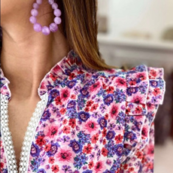 Rose Floral Pattern Peplum Blouse With Ruffles - Picture 8 of 15